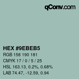 カラーコード: HEX #9EBEB5 | qconv.com