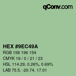 Color code: HEX #9EC49A | qconv.com