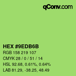 Color code: HEX #9EDB6B | qconv.com