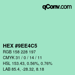 カラーコード: HEX #9EE4C5 | qconv.com