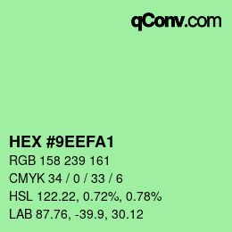 Farbcode: HEX #9EEFA1 | qconv.com