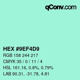 カラーコード: HEX #9EF4D9 | qconv.com