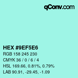 Color code: HEX #9EF5E6 | qconv.com