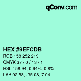カラーコード: HEX #9EFCDB | qconv.com