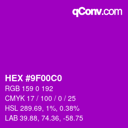 Code couleur: HEX #9F00C0 | qconv.com