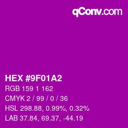 颜色代码: HEX #9F01A2 | qconv.com