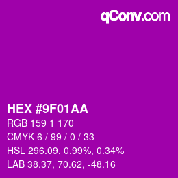 Color code: HEX #9F01AA | qconv.com