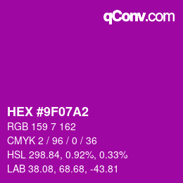 颜色代码: HEX #9F07A2 | qconv.com