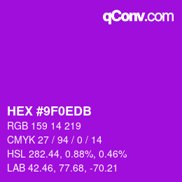 Color code: HEX #9F0EDB | qconv.com