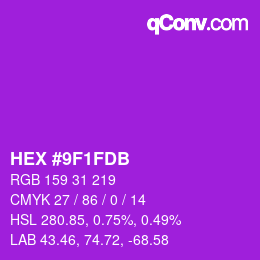 颜色代码: HEX #9F1FDB | qconv.com