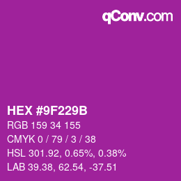 颜色代码: HEX #9F229B | qconv.com
