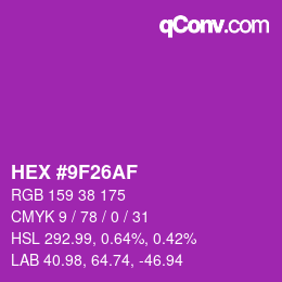 Color code: HEX #9F26AF | qconv.com