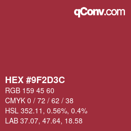 颜色代码: HEX #9F2D3C | qconv.com