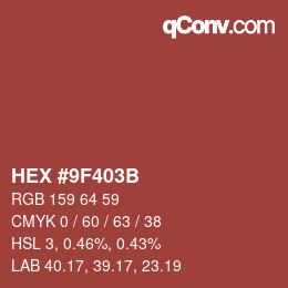 Color code: HEX #9F403B | qconv.com