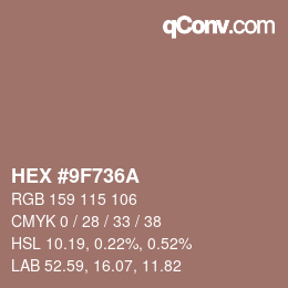 Color code: HEX #9F736A | qconv.com