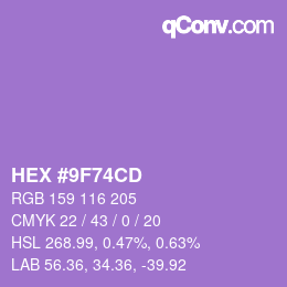 颜色代码: HEX #9F74CD | qconv.com