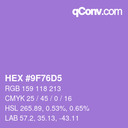 颜色代码: HEX #9F76D5 | qconv.com