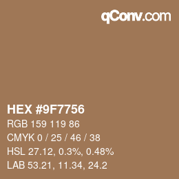 颜色代码: HEX #9F7756 | qconv.com