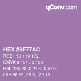 颜色代码: HEX #9F77AC | qconv.com