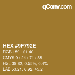 Color code: HEX #9F792E | qconv.com