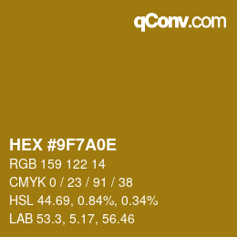 Color code: HEX #9F7A0E | qconv.com