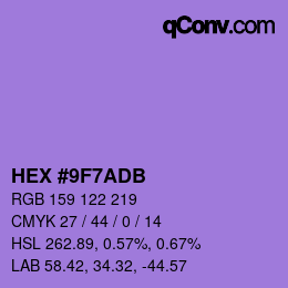 Color code: HEX #9F7ADB | qconv.com