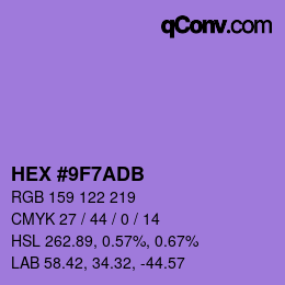 カラーコード: HEX #9F7ADB | qconv.com