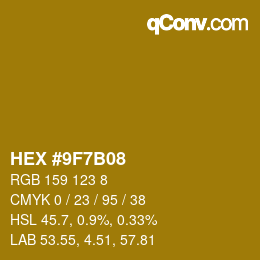Color code: HEX #9F7B08 | qconv.com