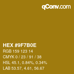 Color code: HEX #9F7B0E | qconv.com