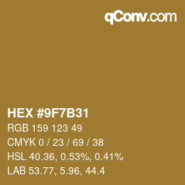 Color code: HEX #9F7B31 | qconv.com