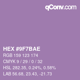 Color code: HEX #9F7BAE | qconv.com