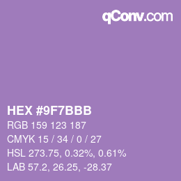 Color code: HEX #9F7BBB | qconv.com
