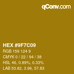 Farbcode: HEX #9F7C09 | qconv.com