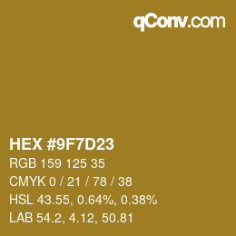 Color code: HEX #9F7D23 | qconv.com