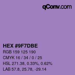 Color code: HEX #9F7DBE | qconv.com