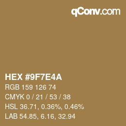 Color code: HEX #9F7E4A | qconv.com