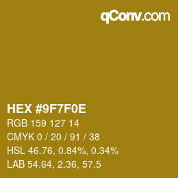 Color code: HEX #9F7F0E | qconv.com