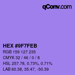 Color code: HEX #9F7FEB | qconv.com