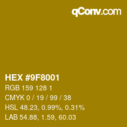 カラーコード: HEX #9F8001 | qconv.com