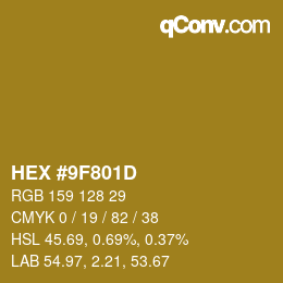 颜色代码: HEX #9F801D | qconv.com
