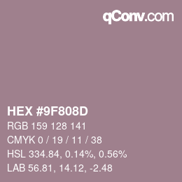 カラーコード: HEX #9F808D | qconv.com