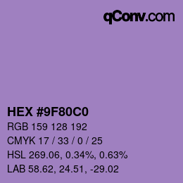 Farbcode: HEX #9F80C0 | qconv.com
