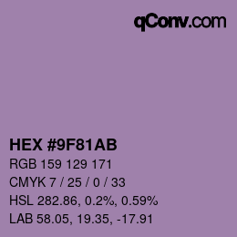 カラーコード: HEX #9F81AB | qconv.com