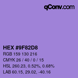 カラーコード: HEX #9F82D8 | qconv.com