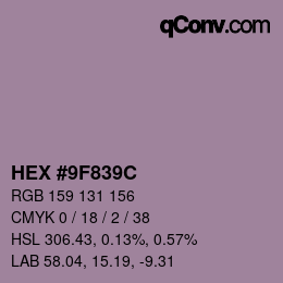 カラーコード: HEX #9F839C | qconv.com