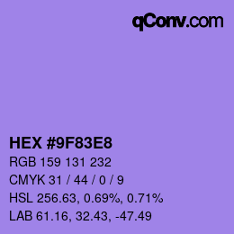 Color code: HEX #9F83E8 | qconv.com