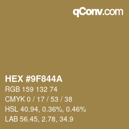 Color code: HEX #9F844A | qconv.com