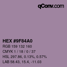 颜色代码: HEX #9F84A0 | qconv.com