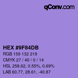 カラーコード: HEX #9F84DB | qconv.com