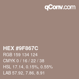 Color code: HEX #9F867C | qconv.com